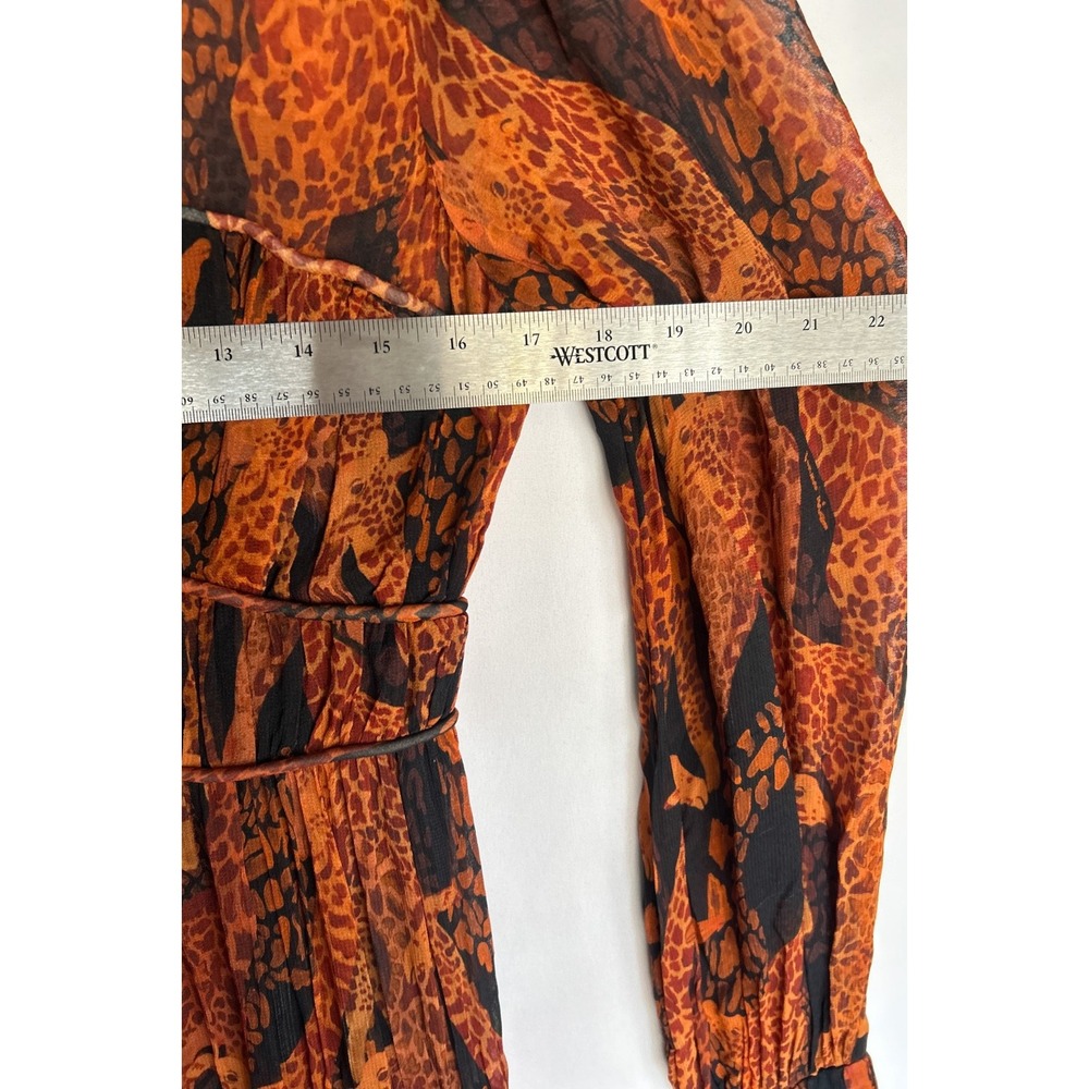 Farm Rio Giraffes Puff Sleeve Tiered Chiffon Maxi Dress XS Burnt Orange RP$315 - Picture 14 of 16